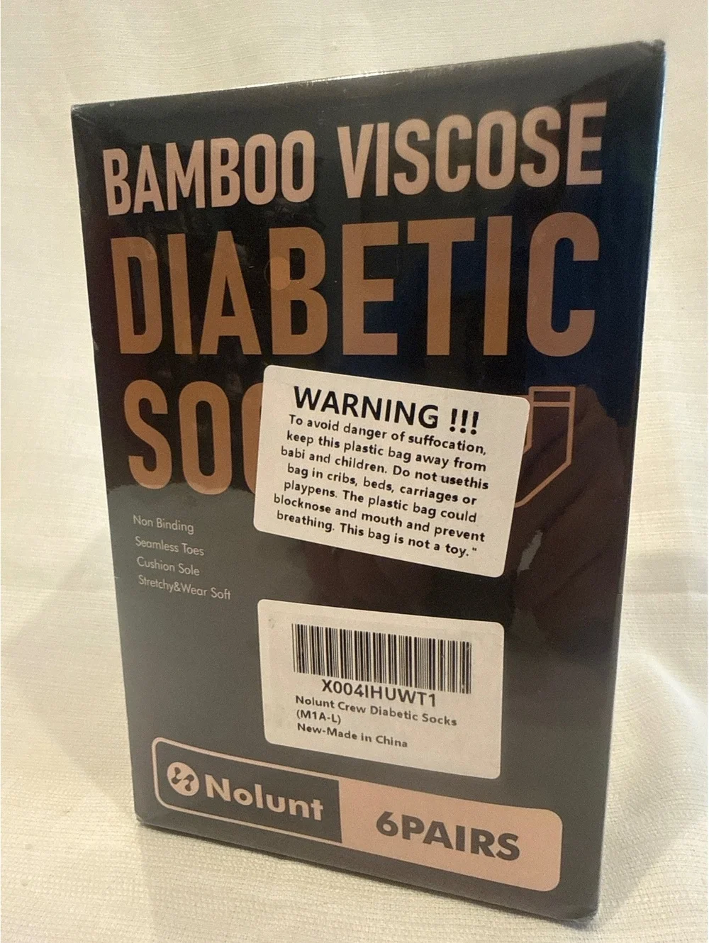 Nolunt Bamboo Viscose Diabetic Socks, 6 Pairs size L